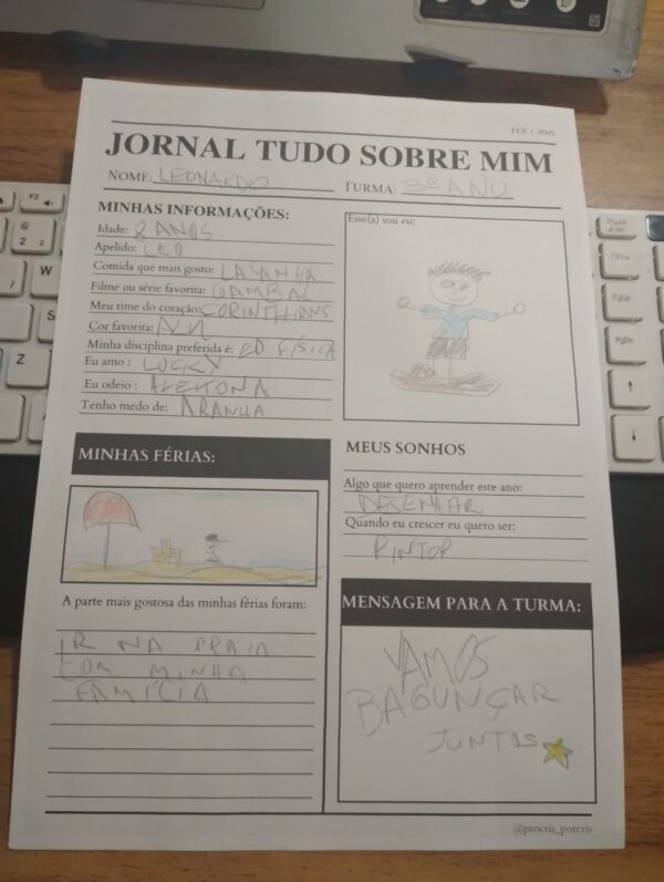 📰 Jornal "Tudo Sobre Mim": Uma Atividade de Volta às Aulas 📰